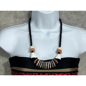 VTG Chunky Beaded Necklace Tribal Boho Disc Beads Statement Artisan